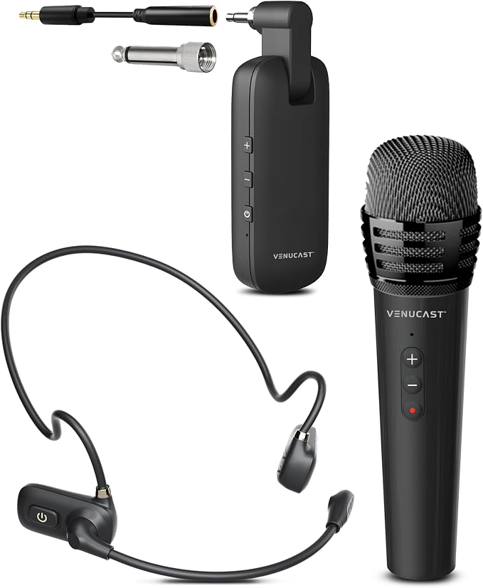 Venucast FreeMic Duo - Wireless Headset Microphone System with Dual Mics