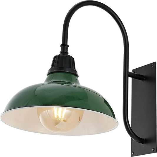 JONATHAN Y JYL7614F Stanley 12.25" 1-Light Farmhouse Industrial Indoor/Outdoor Iron LED Gooseneck Arm Outdoor Sconce Metal Bowl Shade Vintage Cottage Rustic Porch Patio Yard Barn, Green