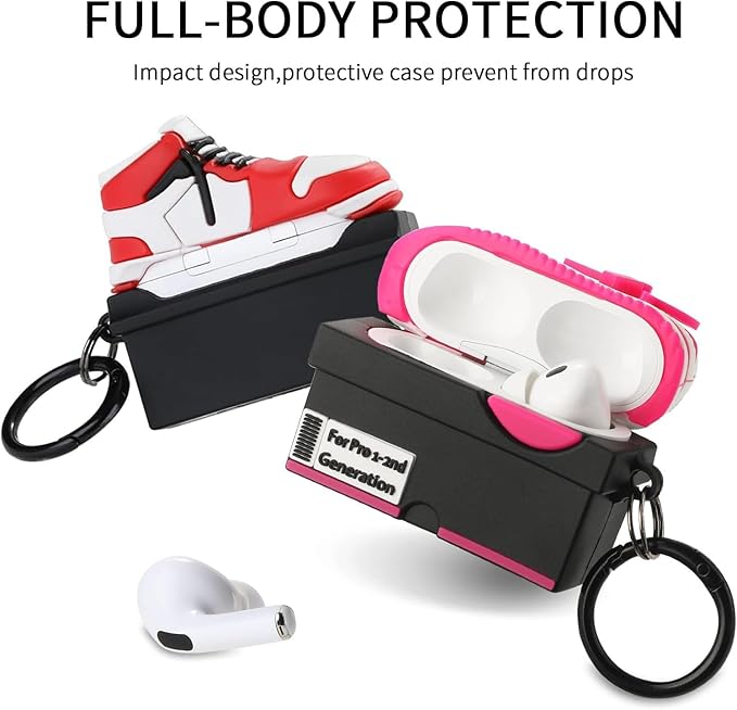 for Apple AirPods Pro 2nd Generation Case,Cute Cartoon Shoe Box Soft Silicone Protective Cases for AirPods Pro 2 Case with Keychain for Women Men, A-Red+Rose red,2Pack