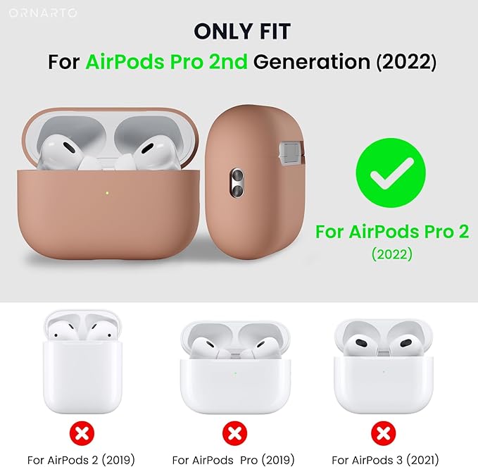 ORNARTO Compatible with AirPods Pro 2 Case 2022, Full Protective Hybrid Silicone for AirPods Pro 2nd Generation Case, Front LED Visible Skin Cover-Dark Salmon