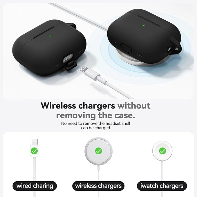 Ljusmicker for AirPods Pro Case Cover with Cleaner Kit,Soft Silicone Protective Cover for Apple AirPod Pro 2nd/1st Generation Case for Women Men,AirPods Pro 2/Pro Case Accessories with Keychain-Black | Cleaner Kit, Soft Silicone, Protective Case, for W...