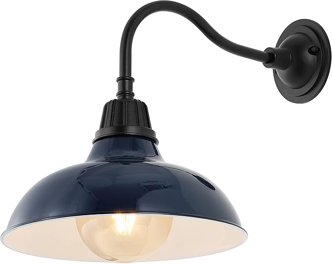 JONATHAN Y JYL7613C Aurora 12.25" 1-Light Farmhouse Industrial Indoor/Outdoor Iron LED Gooseneck Arm Outdoor Sconce Metal Bowl Shade Vintage Cottage Rustic Porch Patio Yard Barn, Navy