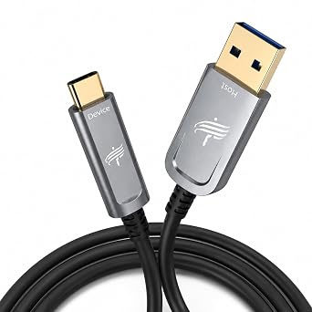 Fiber Optic USB A to USB C Cable 50ft 10Gbps Active Optical