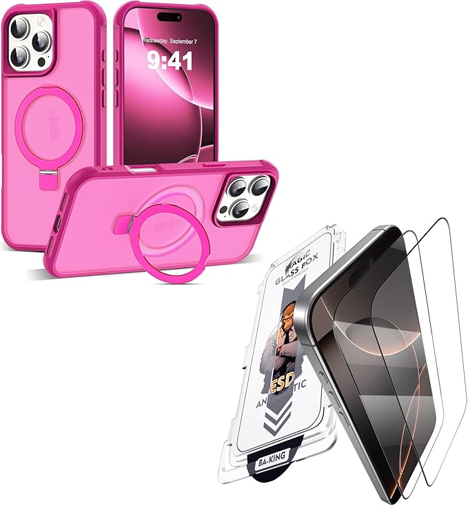Compatible with iPhone 16 Pro Max Case and Tempered Glass Screen Protectors Rose