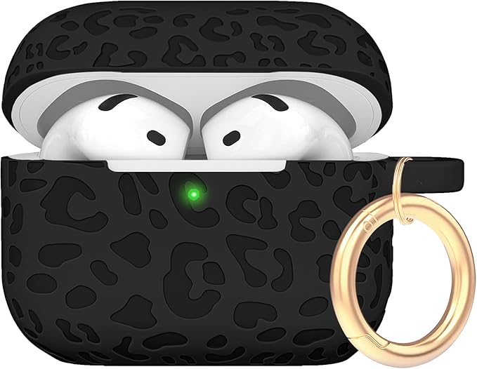 Engraved Leopard Case Compatible with AirPods 4th Generation Carving Cover with Keychain, Skin Soft Cover for Compatible with AirPods 4 Case Full Protection,Front LED Visible, Black