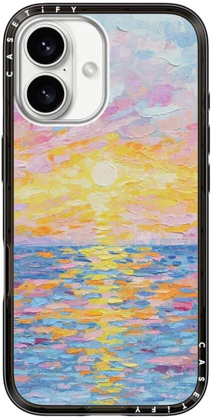 CASETiFY Compact iPhone 16 Case [Slim and Sleek/Compatible with Magsafe / 4 ft. 2X Military Grade Drop Protection] - Frosted Sunset - Clear Black