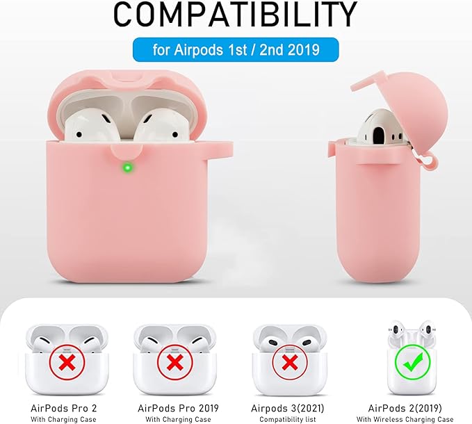 Secure Lock Silicone Case Compatible AirPods Case 1 & 2 with Bling Keychain, Soft Protective Earpod Case Cover Earbuds Cases Women Girls for Apple Air Pod 2 Case - Pink