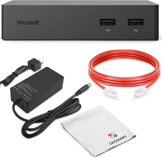 Microsoft Surface Dock 1661 Bundle - Includes 90W Power Adapter, Ethernet Cable & Microfiber Cloth - Compatible with Surface Pro 3/4/6/7 & Book