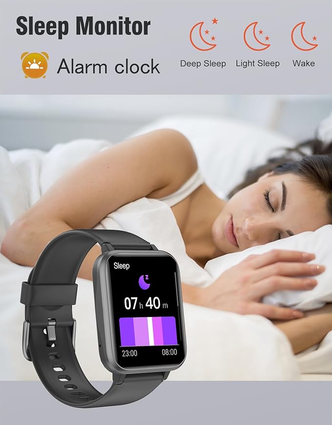 Fitness Tracker Fitness Watches for Women Men (Make/Answer Calls), 1.85" Smart Watch for iPhone/Android Phones, Heart Rate/Sleep Monitor Steps Tracker Watch Pedometer IP68 Waterproof (Dark Black)