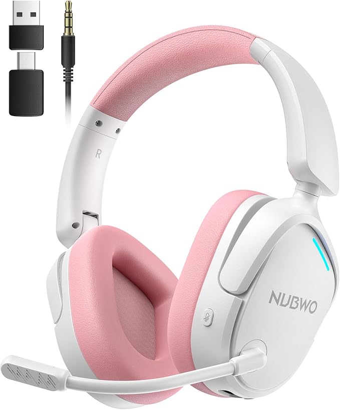 NUBWO Wireless Gaming Headset for PS5, PC, PS4 - Dual 2.4G & Bluetooth Simultaneous Gaming Headphones, EQ Sound Modes, Noise-Canceling Mic, 80-Hour Battery, Comfortable Foldable & Travel Design