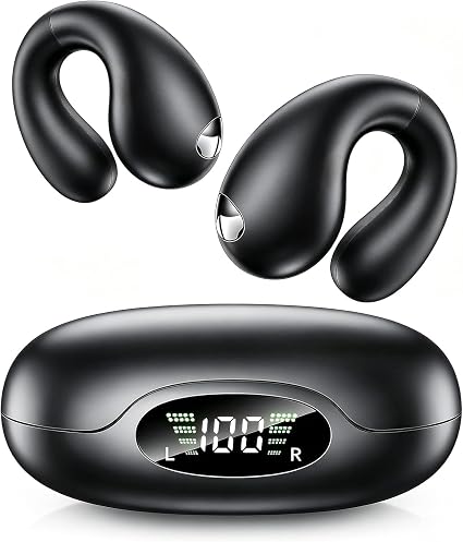 Upgraded Ultra Open Ear Earbuds - Lightweight Comfort Clip-On Wireless Bone Conduction Earbuds, Secure Fit & AI-Powered Clear Calls Bluetooth Open Ear Headphones for Work,Commute,Workout, Black