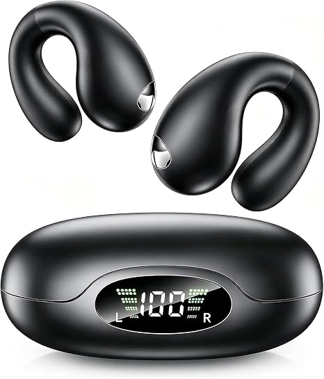 Upgraded Ultra Open Ear Earbuds - Lightweight Comfort Clip-On Wireless Bone Conduction Earbuds, Secure Fit & AI-Powered Clear Calls Bluetooth Open Ear Headphones for Work,Commute,Workout, Black