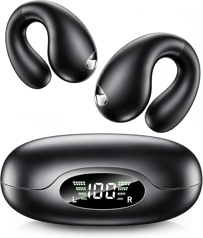 Upgraded Ultra Open Ear Earbuds - Lightweight Comfort Clip-On Wireless Bone Conduction Earbuds, Secure Fit & AI-Powered Clear Calls Bluetooth Open Ear Headphones for Work,Commute,Workout, Black