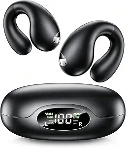 Upgraded Ultra Open Ear Earbuds - Lightweight Comfort Clip-On Wireless Bone Conduction Earbuds, Secure Fit & AI-Powered Clear Calls Bluetooth Open Ear Headphones for Work,Commute,Workout, Black