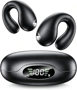Upgraded Ultra Open Ear Earbuds - Lightweight Comfort Clip-On Wireless Bone Conduction Earbuds, Secure Fit & AI-Powered Clear Calls Bluetooth Open Ear Headphones for Work,Commute,Workout, Black