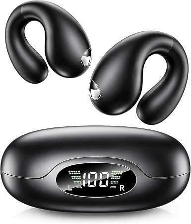 Upgraded Ultra Open Ear Earbuds - Lightweight Comfort Clip-On Wireless Bone Conduction Earbuds, Secure Fit & AI-Powered Clear Calls Bluetooth Open Ear Headphones for Work,Commute,Workout, Black