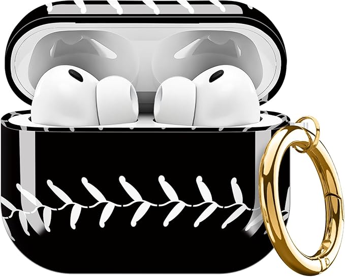 Compatible with AirPods Pro 3 Case 2025 for Women Girls – Cute Shockproof Protective Cover with Gold Round Buckle, Anti-Drop Soft Case for AirPod Pro 3rd Gen (Baseball lace)