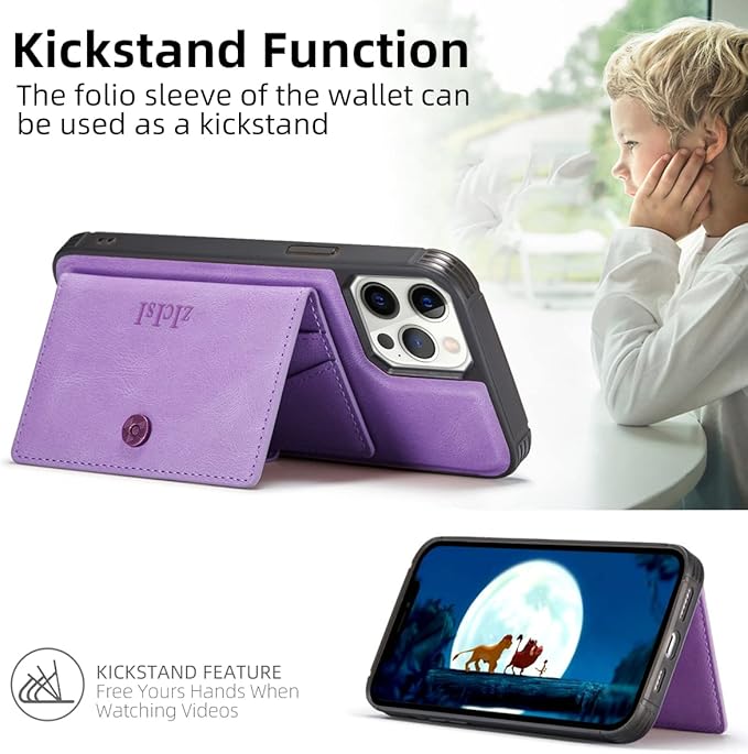 Magnetic Wallet Compatible with MagSafe with 5 Card Holders for iPhone 16/15/14 Pro Max/14 Pro/14 Plus/13/12 Series with RFID Protected,Vegan Leather,Purple