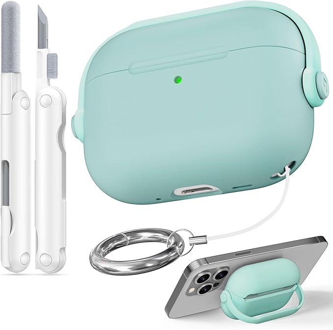 for Airpods Pro 3 Case,Safety Lock Cases for Apple Airpod Pro 3 (2025) with Cleaner Kit, Drop Protection Air pods Pro3 Case Cover for Men for Women with Keychain,Mint Green