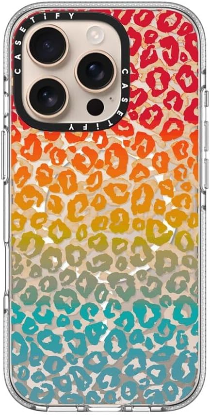 CASETiFY Clear iPhone 16 Pro Case [Not Yellowing / 6.6 ft. 3X Military Grade Drop Protection/Compatible with Magsafe] - Cheeky Cheetah Vibrant Rainbow - Clear