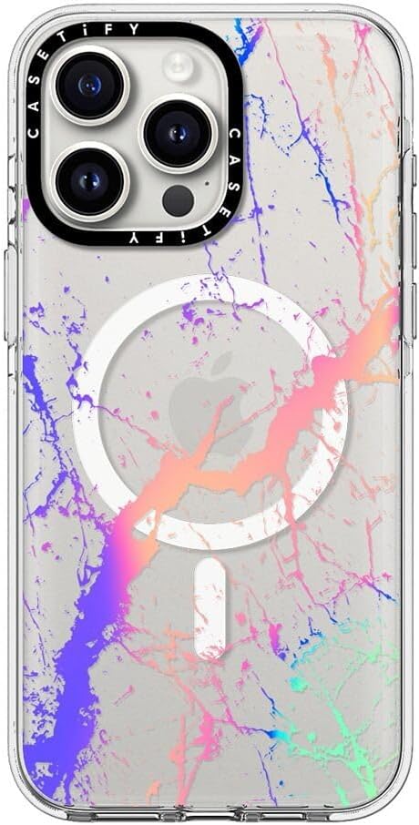 CASETiFY Clear iPhone 15 Pro Max Case [Not Yellowing / 6.6 ft. 3X Military Grade Drop Protection/Compatible with Magsafe] - Hypnotic Marble Rainbow - Clear