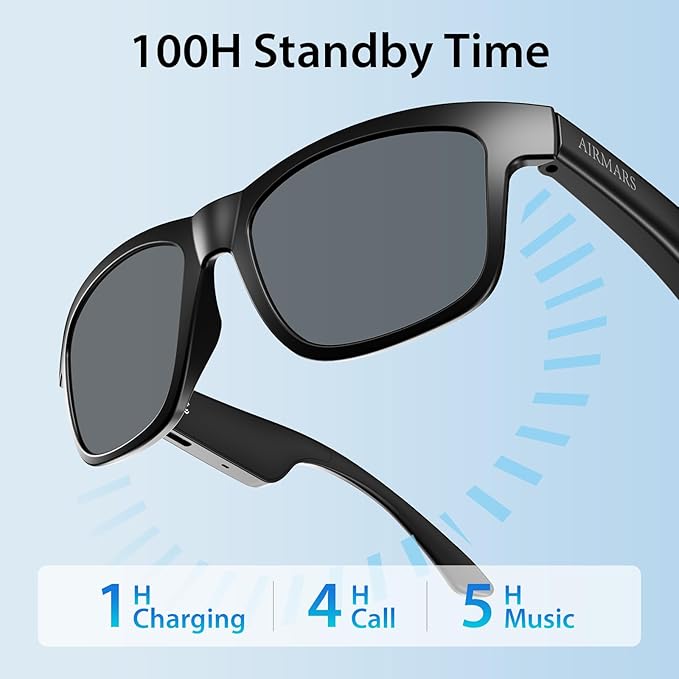 AIRMARS Bluetooth Glasses for Men and Women, Polarized Smart Glasses with Speakers,Smart Wireless Headphone Glasses for Athletic/Outdoor UV Protection/Voice Assistant