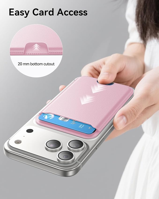 for MagSafe Wallet, 3 Cards Holder, Slim Magnetic Phone Wallet for iPhone 17/16/15/14/13/12 Pro Max Plus Air Series,RFID Blocking Vegan Leather,Pink