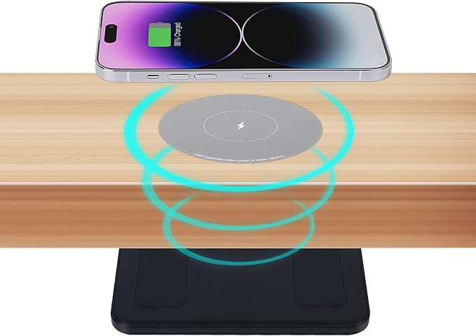 1.97"(50mm) NiiTTER Invisible Wireless Charger, Under Desk Wireless Charger, Hidden Charging Station for iPhone 17/16/15/14/13/12/ Samsung Galaxy S25/S24/S23/S22/S21(Adapter Included)