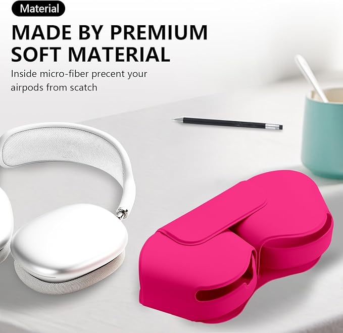 Maxjoy for Apple Airpods Max Smart Case Cover, Soft PU Leather Protective Cover Accessories for Airpod Max with Sleep Mode, Anti-Dust Travel Carrying Case for Airpods Pro Max Headphones, Rose Red