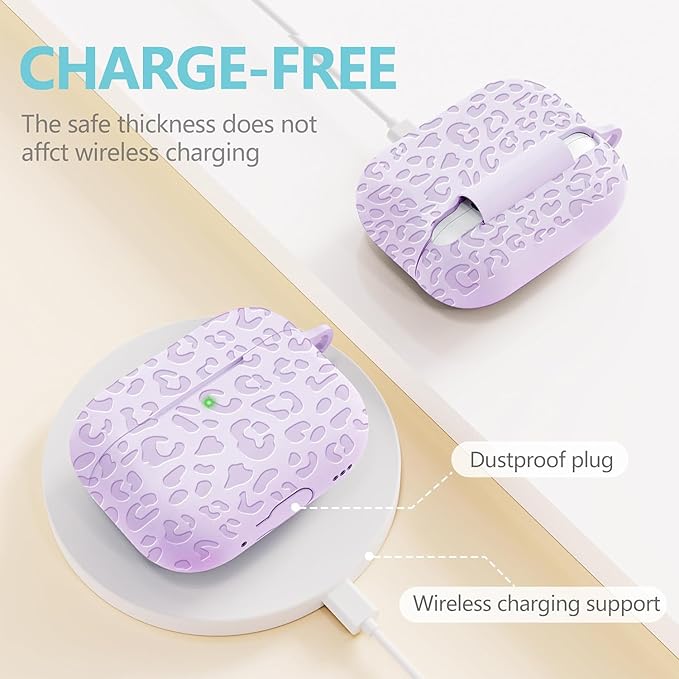 Case Compatible with AirPods Pro 3 Generation 2025 Cover with Keychain, Gawnock Engraved Leopard Skin Soft Cover for AirPods Pro 3 Case Full Protection,Front LED Visible, Lavender