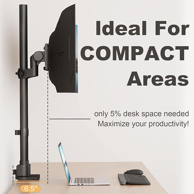 Heavy Duty Monitor-Arm Ultrawide for 24-57’’ - Extra Tall Aluminum Single Monitor Mount Holds up to 59.4 lbs, Adjustable Desk Mount Stand, VESA 75/100/200 mm, Black