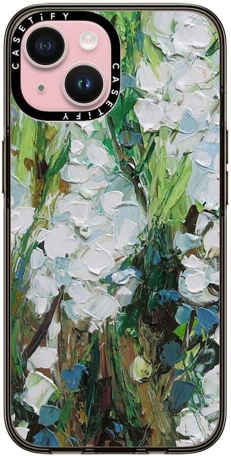 CASETiFY Compact iPhone 15 Case [4 ft. 2X Military Grade Drop Protection/Slim/Lightweight] - Wild Squill Flowers - Clear Black
