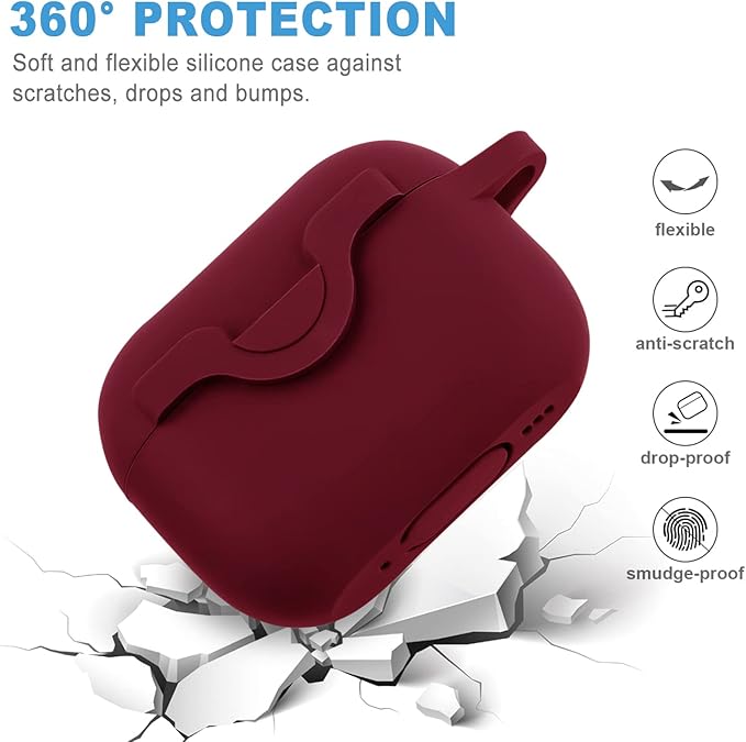 Secure Lock Case for Airpods Pro 2 Case with Cute Bling Keychain, Silicone Protective Case Cover for Airpods Pro 2nd Generation Case Women Girls - Burgundy