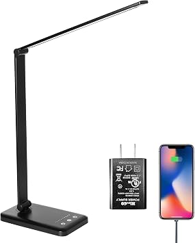 LED Desk Lamp,Eye-Caring Table Lamps,Stepless Dimmable Office Lamp with USB Charging Port,Touch/Memory/Timer Function,25 Brightness Lighting,Foldable Lamp for Reading,Studying,Working