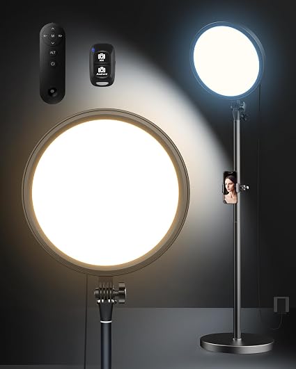 Aureday 12” Ring Light with Stand and Phone Holder, 79” Tall LED Circle Light with Weighted Base & Remote, Dimmable Floor Lamp for Video Recording, Barber, Live Stream, Makeup, Photography
