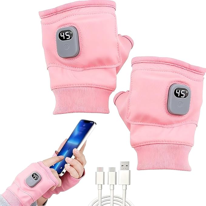 Portable Heating Gloves with Digital Display,Smart Thermostatic Heated Fingerless Gloves, 2026 New Rechargeable Fingerless Heated Gloves for Women Men