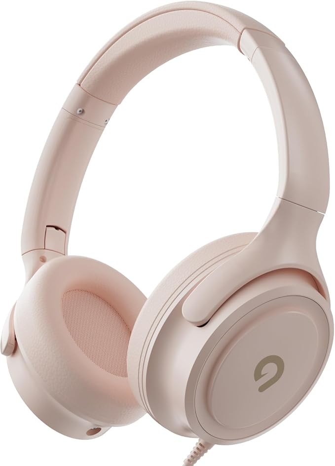 Kids Headphones with Cord-3.5mm Jack 85/94dB Safe Volume Control Built-in Microphone On-Ear Headphones for Kids/Teens/Girls/School/Travel/3.5mm Devices(Beige)