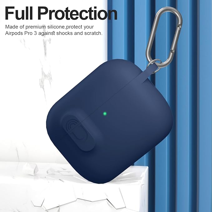 ATUAT for AirPods Pro 3 Case with Magnetic Lid Lock, Protective Soft Silicone Cover with Keychain Cleaner Kit for Women Men for Apple AirPods Pro 3rd Generation(2025), Front LED Visible, Midnight Blue