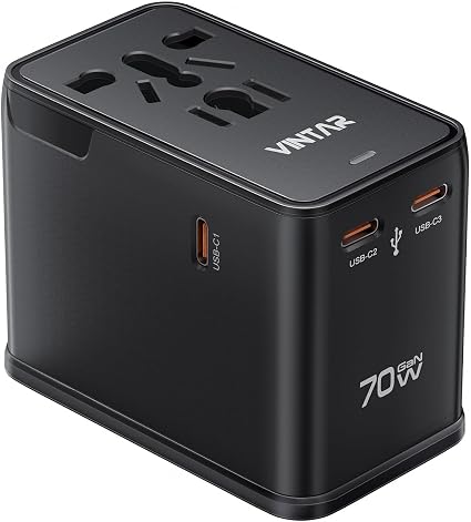 VINTAR 70W GaN Universal Travel Adapter, 5-in-1 International Power Adapter