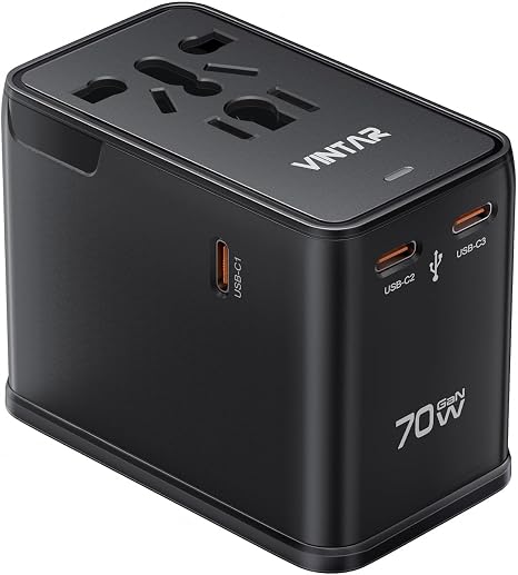 VINTAR 70W GaN Universal Travel Adapter, 5-in-1 International Power Adapter