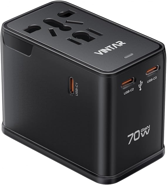 VINTAR 70W GaN Universal Travel Adapter, 5-in-1 International Power Adapter