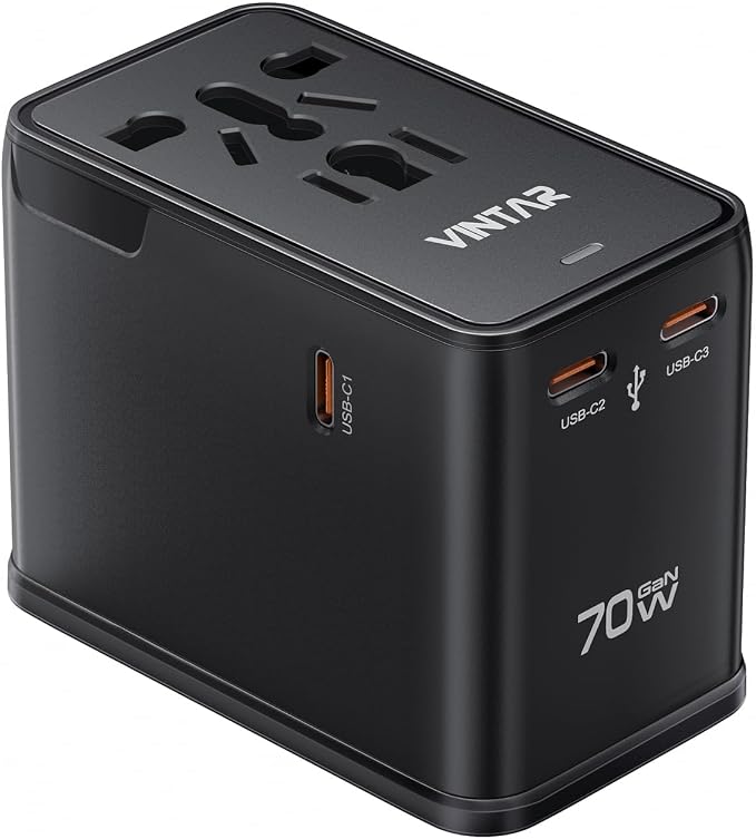 VINTAR 70W GaN Universal Travel Adapter, 5-in-1 International Power Adapter