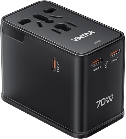 VINTAR 70W GaN Universal Travel Adapter, 5-in-1 International Power Adapter