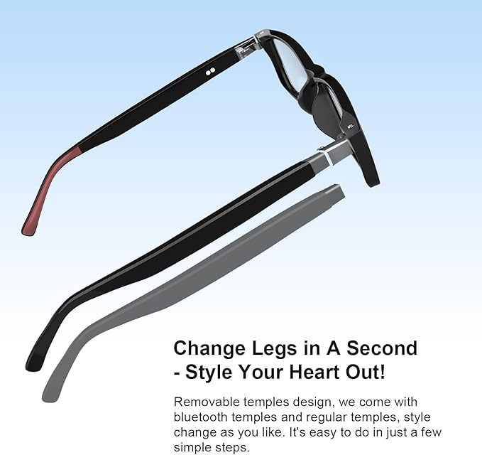 Smart Glasses for Men Women, Classic Smart Eyewear with Detachable Ultra-Slim Arms, Blue Light Filtering, Open Ear Bluetooth Glasses – Ultra-Light Design for Business and Daily Use