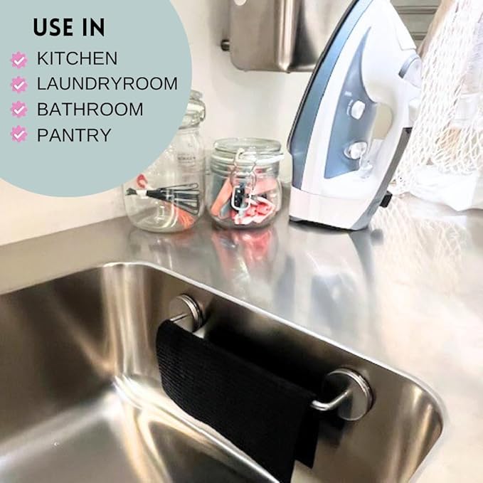 Stainless Steel Dish Cloth Rail for Kitchen, Kitchen Towel Holder, Swedish Dishcloth Holder, Dish rag Hanger, Dish Towel Holder for All Types of Sinks and Smooth Surfaces
