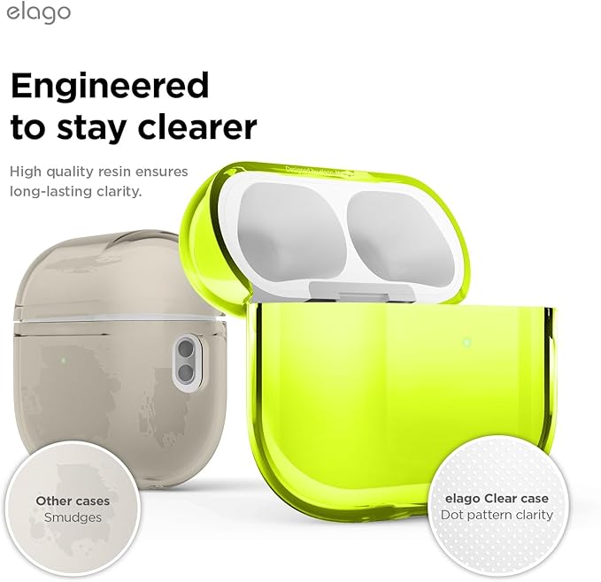 elago Clear Case Compatible with AirPods Pro 3 Case Clear Cover - Lanyard Included, Strap Included, Reduced Yellowing, Shockproof, Full Protection, Soft TPU (Neon Yellow)