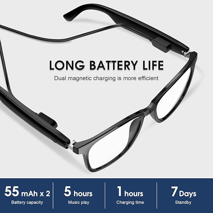 Smart Glasses for Men & Women, 2-in-1 Blue Light & Magnetic UV400 Sunglasses, Bluetooth 5.4 Glasses with Open-Ear Audio, Voice Assistant for Outdoor & Office