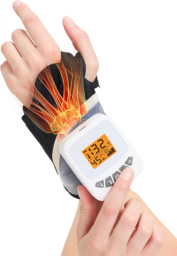 CAMECO 5000mAh Rechargeable Heated Wrist Massager for Carpal Tunnel, 104℉ - 140℉ Cordless Wrist Heating Pad with Massage for Arthritis Pain Relief, Vibration Heated Wrist Brace Wrap for Women & Men