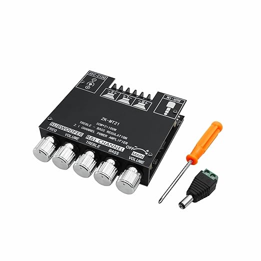 ZK- MT21 Bluetooth Amplifier Board 50W+50W+100W with Treble and Bass Control, Bluetooth 5.0 HiFi 2.1 Channel Subwoofer Stereo Amplifier Board,BT and AUX Inputs for DIY Wireless Speakers
