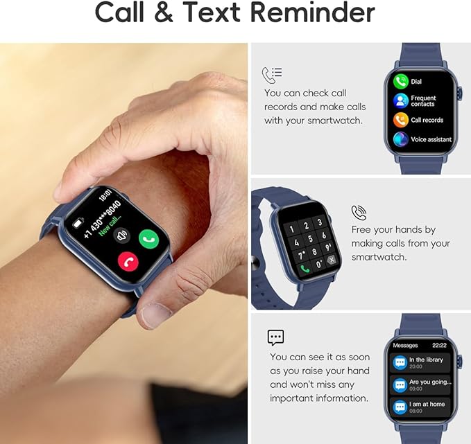 Smart Watch Sports Pedometer, Fitness Tracker Bluetooth Call Heart Rate Blood Oxygen Sleep Monitor,100 Sports Modes Waterproof for iOS Android Men's Women's Smart Watch (Blue)